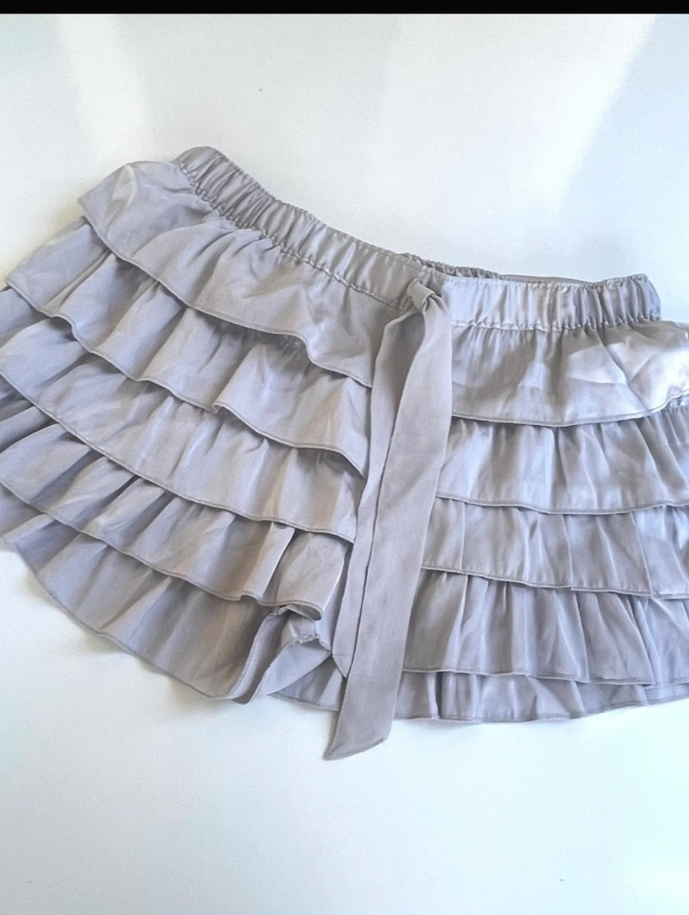 Aerie Ruffle Bloomer Boxer Shorts Silk Satin Silver Gray Small